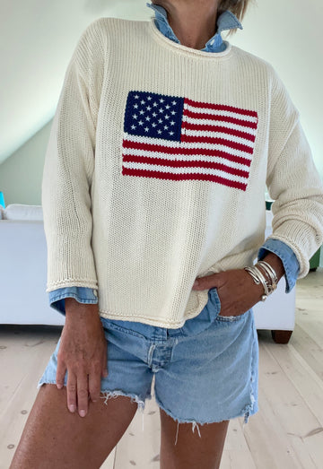 Chloe Flag Roll Neck Sweater in Cream