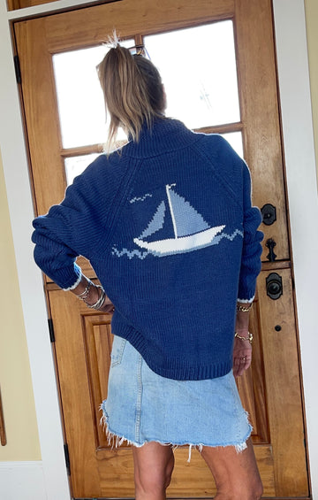 Sea Side sailboat varsity sweater