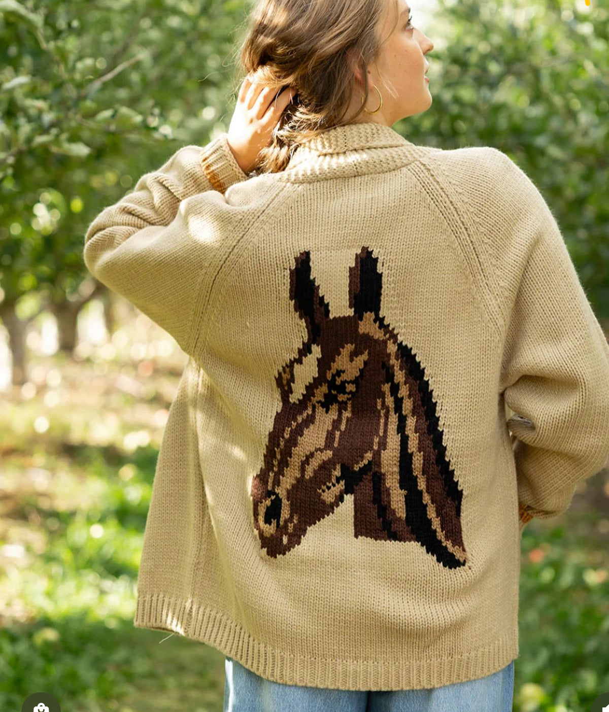 Stylish Vintage Horse Cardigan Sweater - Main Image