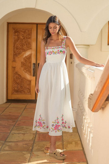 South of the Border Embroidered White Midi Dress