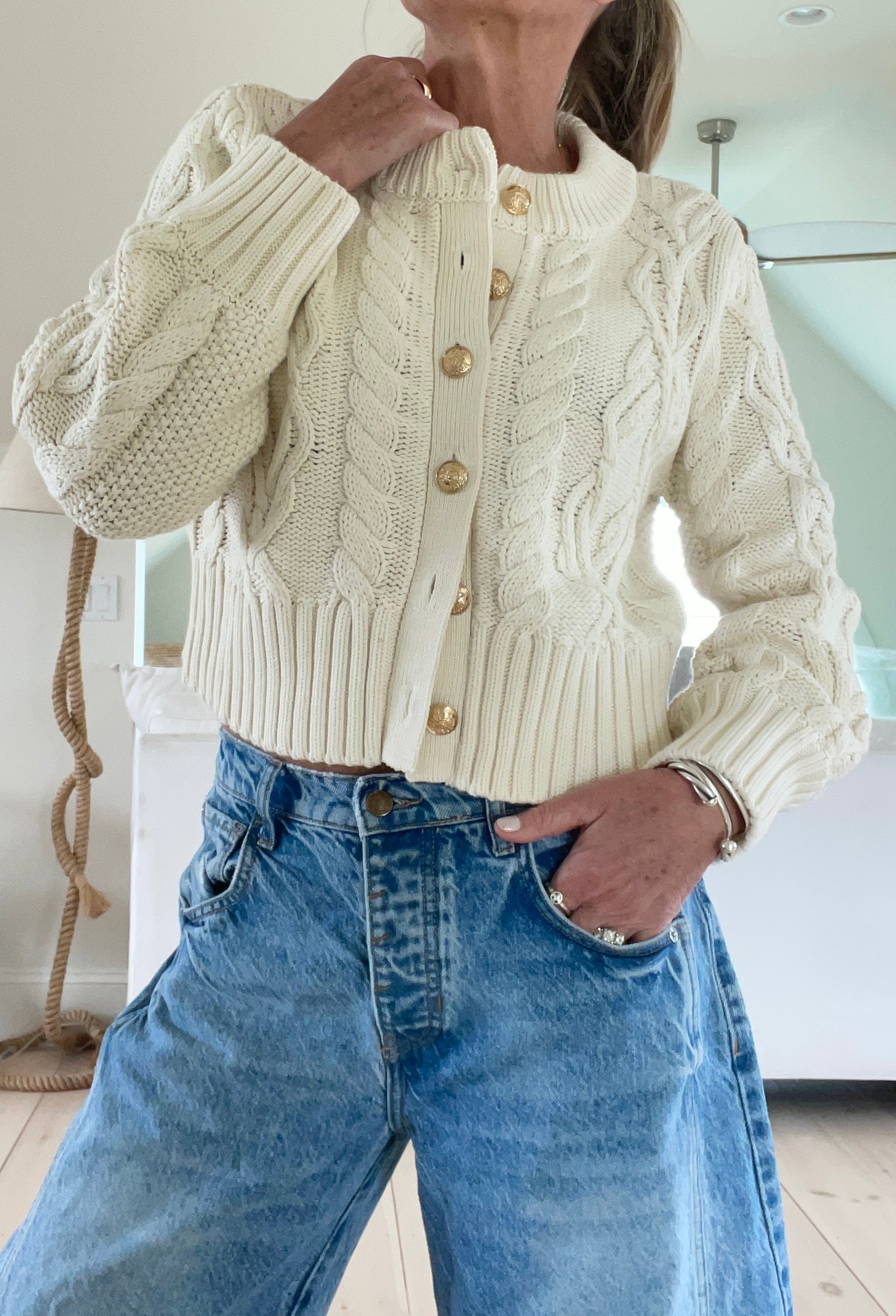 The Celine Crop Cable Cardigan Ecru – Cozy & Chic