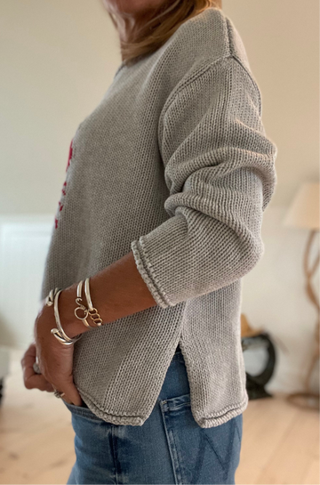 Chloe Roll Neck Lobster Tree Sweater in Gray