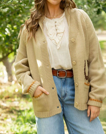 Vintage Horse Varsity Cardigan in Camel