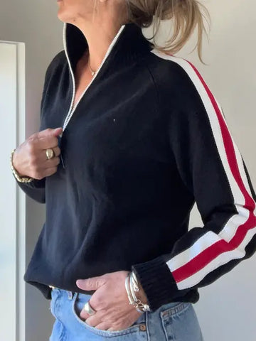 SKI 1/2 Zip 100% Cotton Sweater in BLACK