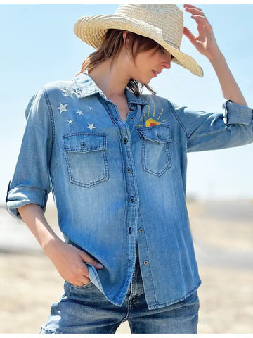 Sundance Embroidered Denim sundown shirt