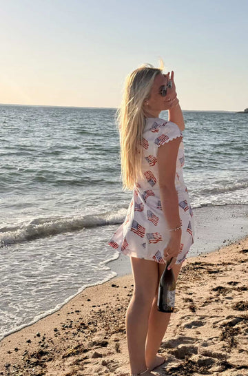 Sweet Caroline Cap Sleeve Flag Print Dress