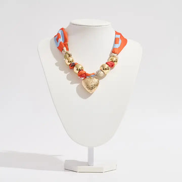 Gold Textured Heart - Scarf Bracelet , necklace