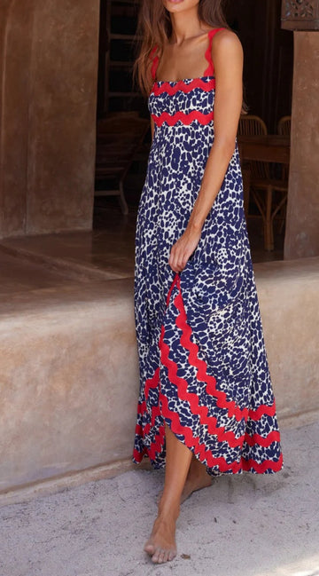 Ric Rac maxi dress navy and red