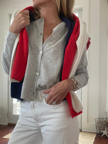 Chic Finley Crop Cashmere Cardigan Heather Gray