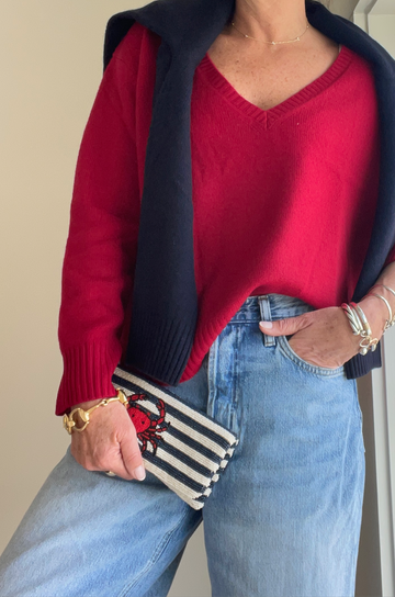 Flynn Cashmere V-Neck Sweater RED