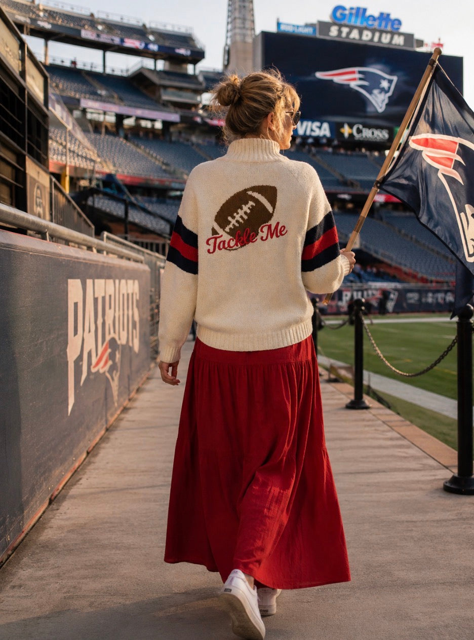 Tackle Me Football Varsity Cardigan In Ivory