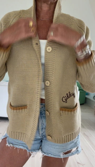 Vintage Horseshoe Varsity Cardigan in Camel