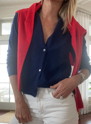 Chic Finley Crop Cashmere Cardigan Red