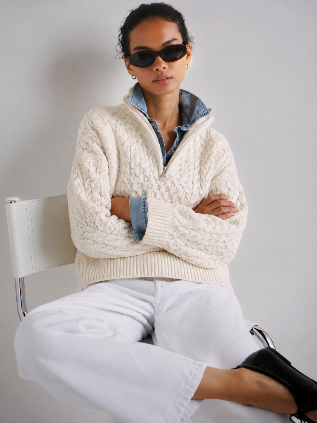 1/2 Zip Cable Sweater for Women | Pink Pineapple Shop