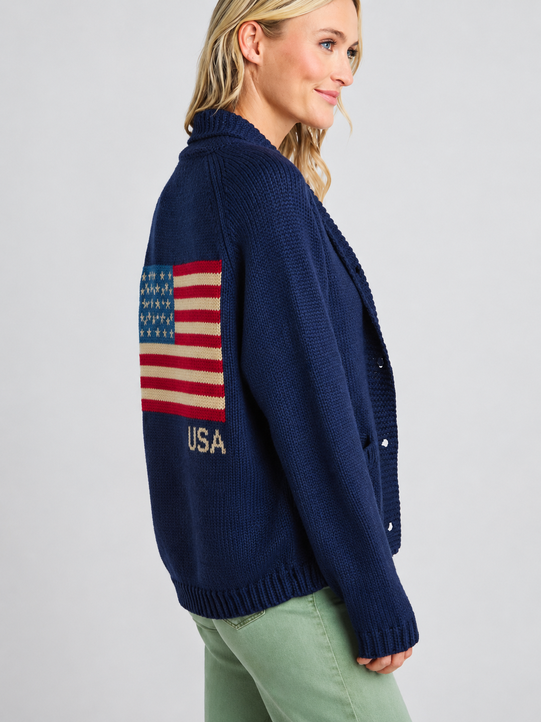 Navy Varsity Flag Cardigan – Classic Knitwear