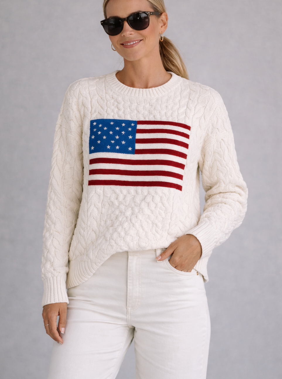 Cable Flag Sweater | Pink Pineapple Shop