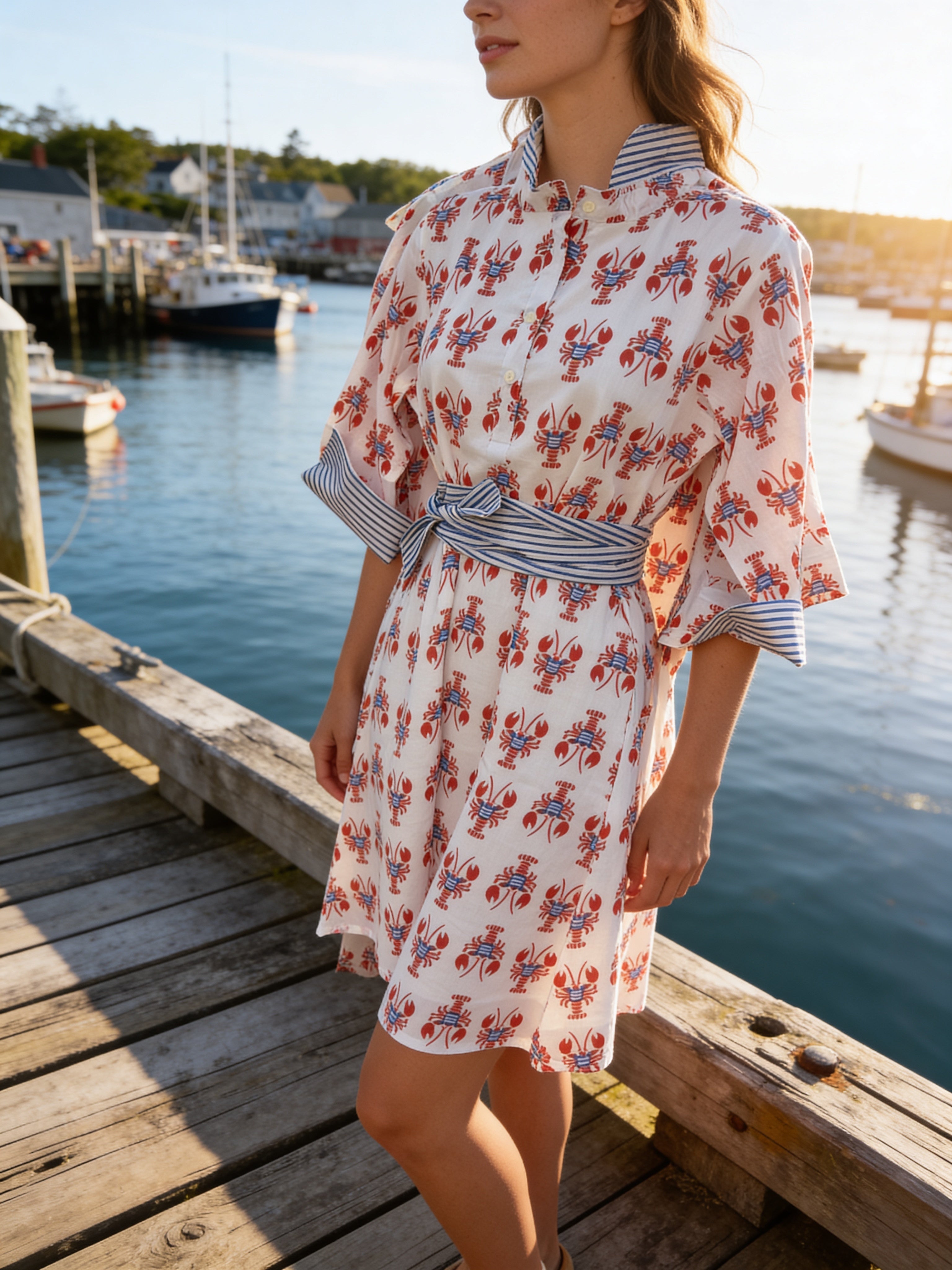 women's lobster dress 3/4 Sleeve New Sconset Red/Navy What To Wear in length Dress covers your Dvf Sana Two Dress Color:Olive Gold
