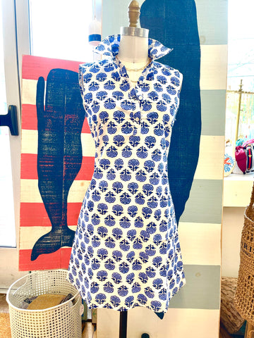 Sleeveless Sconset Block print shirt dress (Blue)
