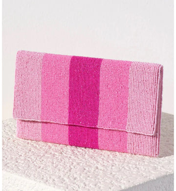 Beaded clutch in pink stripe