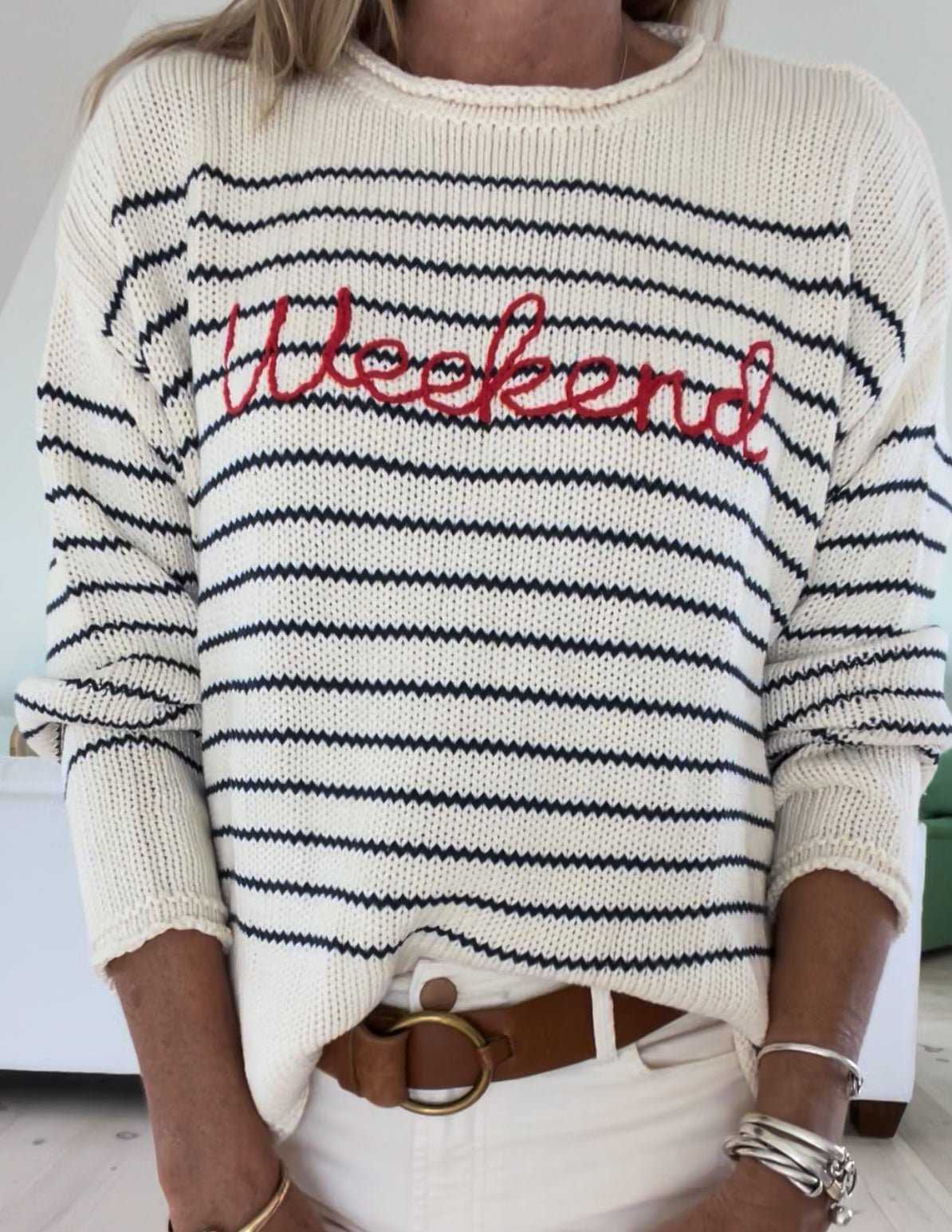 Weekend Stripe Roll Neck Sweater – Cozy & Casual Knitwear