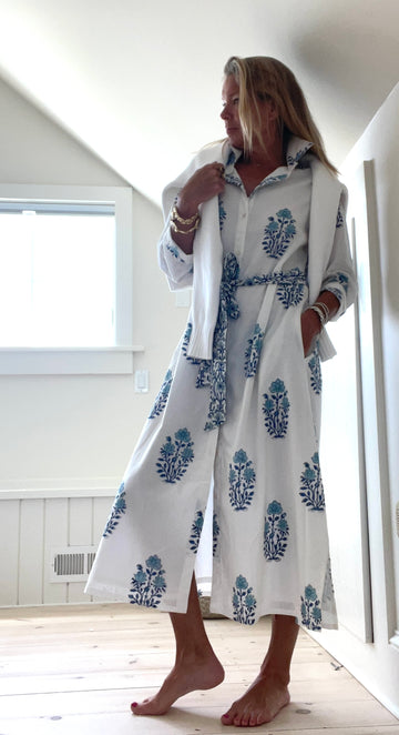 Apres Beach Hand Block Shirtdress in Sea Vines