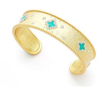 Turquoise and crystal Quatrefoil gold bracelet