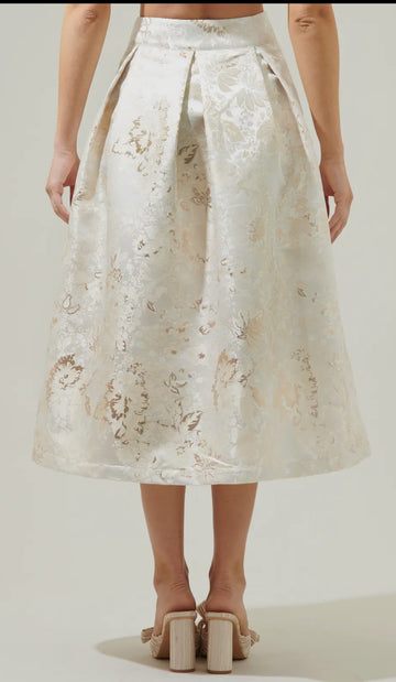 Champagne Jacquard Pleated Skirt