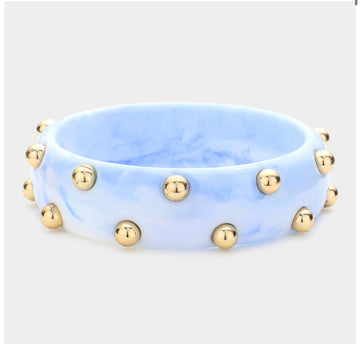 Calypso sky blue acrylic & gold bangle bracelet