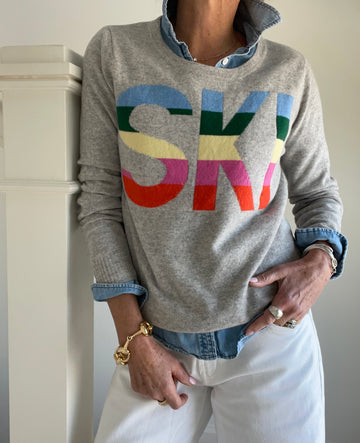 SKI Cashmere Boxy Sweater in Gray/Rainbow