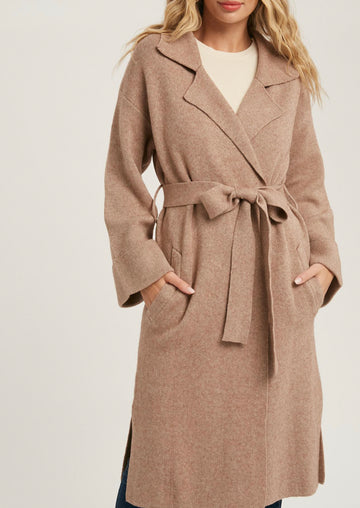 Blu Ivy knit trench coat  in Black or latte