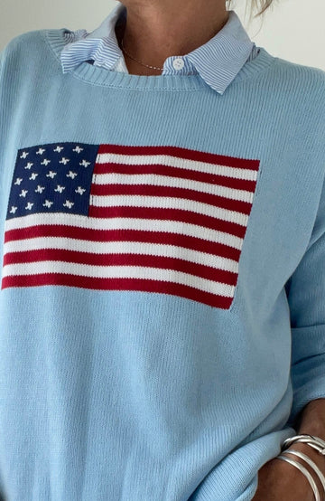 Prebook Light Blue American Flag Cotton Sweater