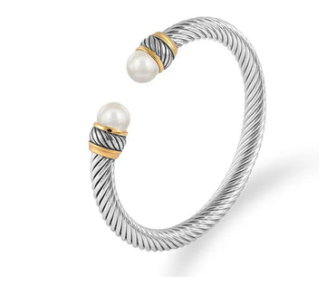 Two tone classic cable Bracelet with Pearls