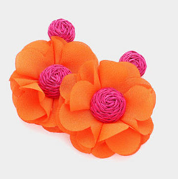 Raffia Rattan  flower earrings - many colors