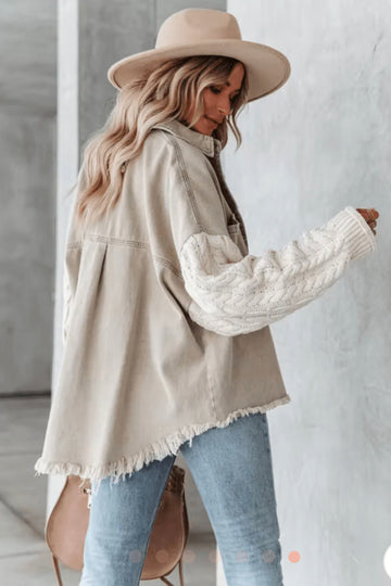 Cable knit sleeve jacket in Taupe