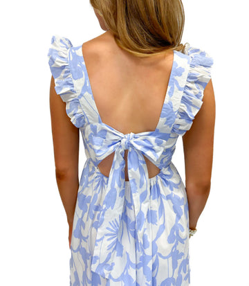 Hydrangea, blue and white flower ruffle dress