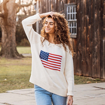 PREBOOK  Chunky Campus Flag Sweater-Ivory