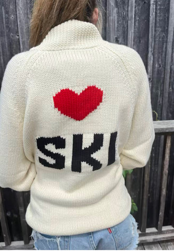 Chunky Heart ❤️ SKI varsity  sweater Ivory