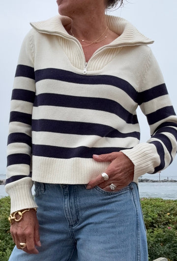 Hey Matey Cotton 1/2 Zip Sweater Navy/Cream