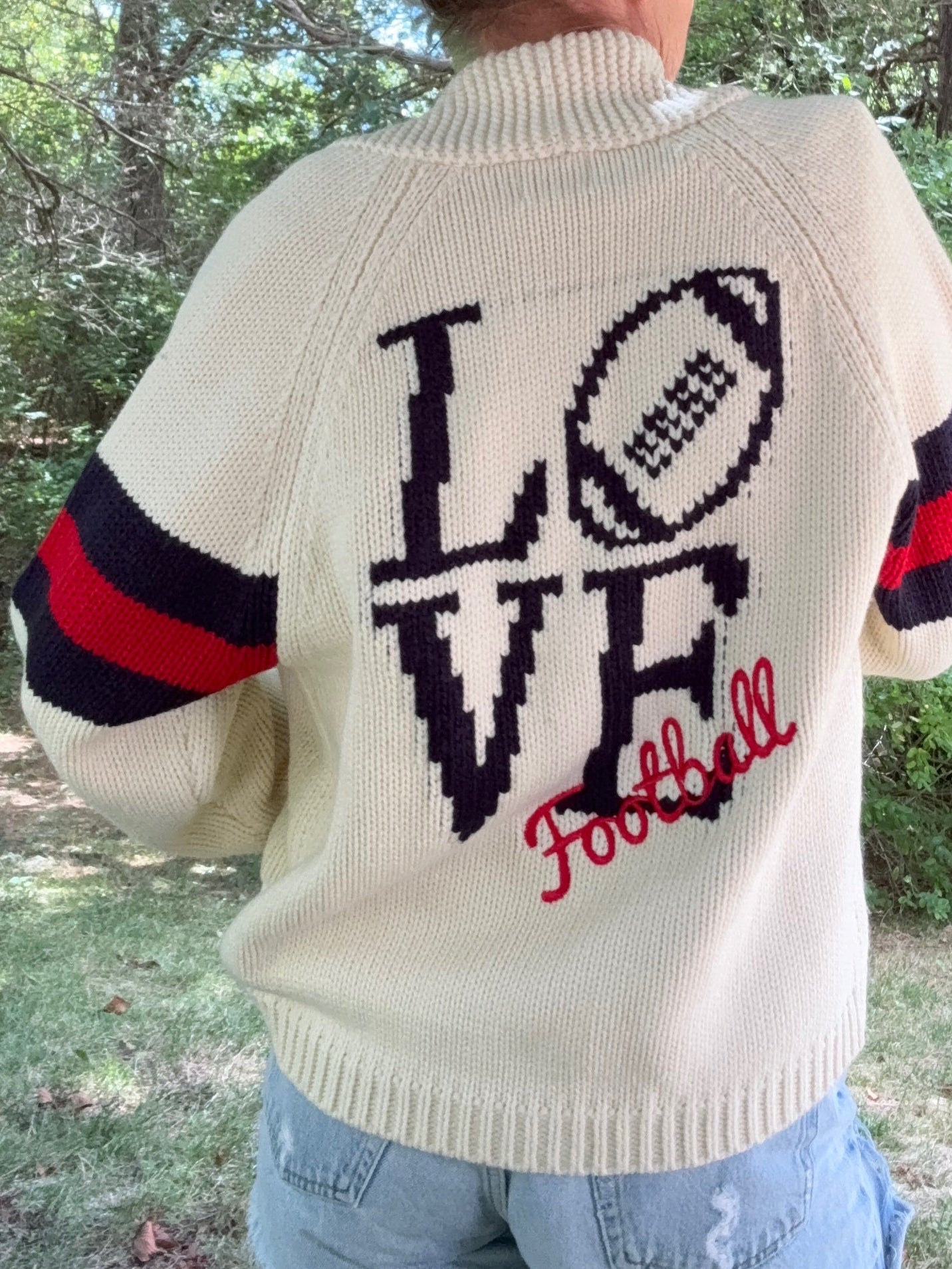 Love Football Varsity Cardigan in Ivory