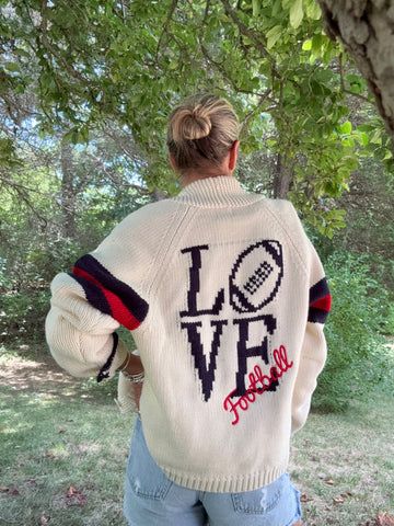 Love Football Varsity Cardigan in Ivory