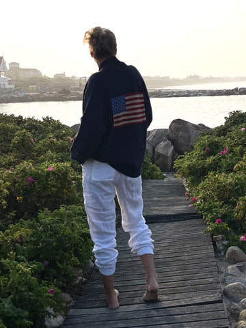 Flag Varsity Cardigan in Navy