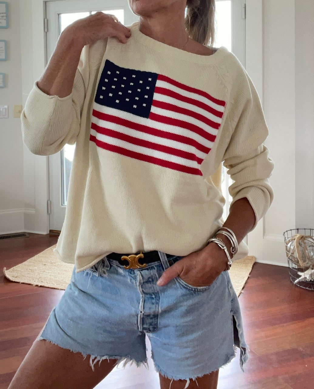 Flag Cozy Boxy Sweater in Ivory | Pink Pineapple Shop