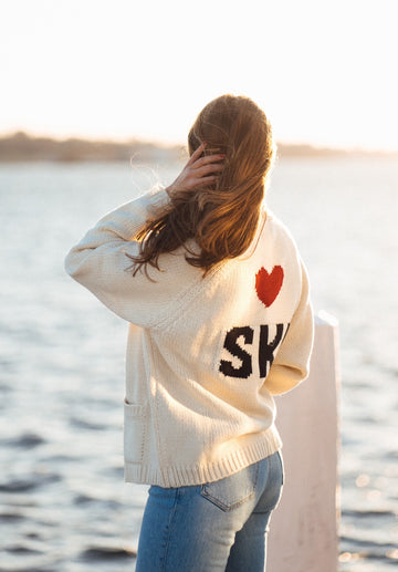 Chunky Heart ❤️ SKI varsity  sweater Ivory