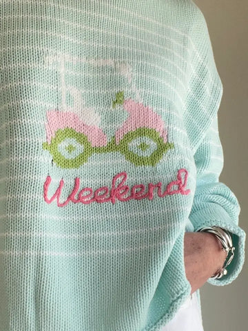 Chloe Stripe Roll Neck Weekend Golf Cart in Aqua