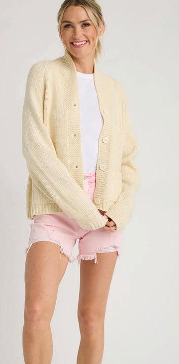 Lobster Varsity Cardigan in Ivory/Navy