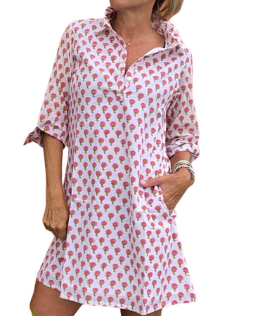 Sconset Block print shirt dress (Pink)