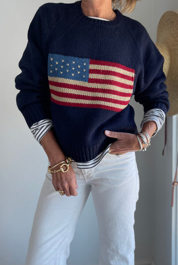 Vintage Flag Sweater-Navy