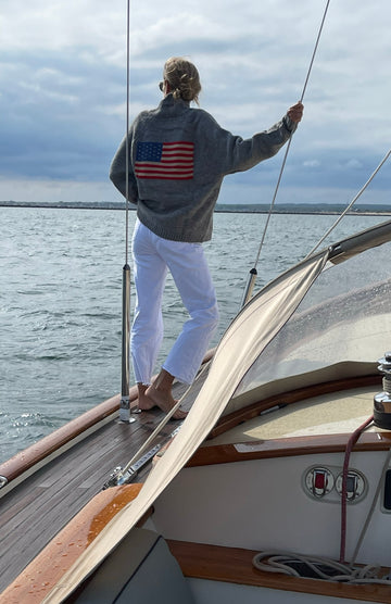 Flag Varsity Cardigan in Gray