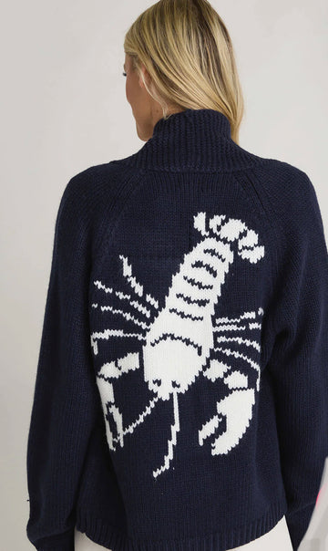 Navy and White Chunky Knit varsity Lobster 🦞 Cardigan