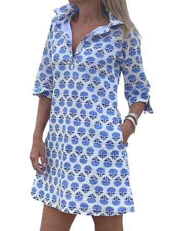 Sconset - Block print shirt dress (Blue)